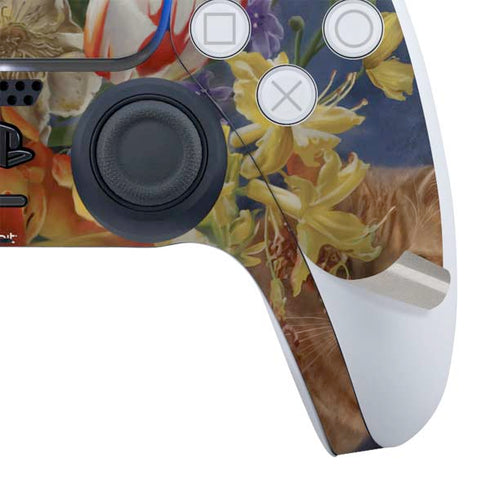 Tabby Cat with Flowers by Nene Thomas PS5 Controller Skin